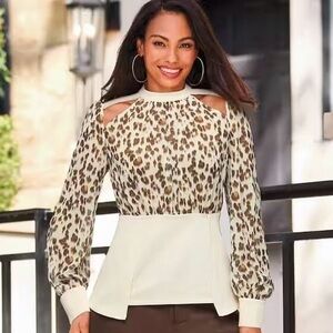 Ashro Leopard Print Blouse with Cream Accents